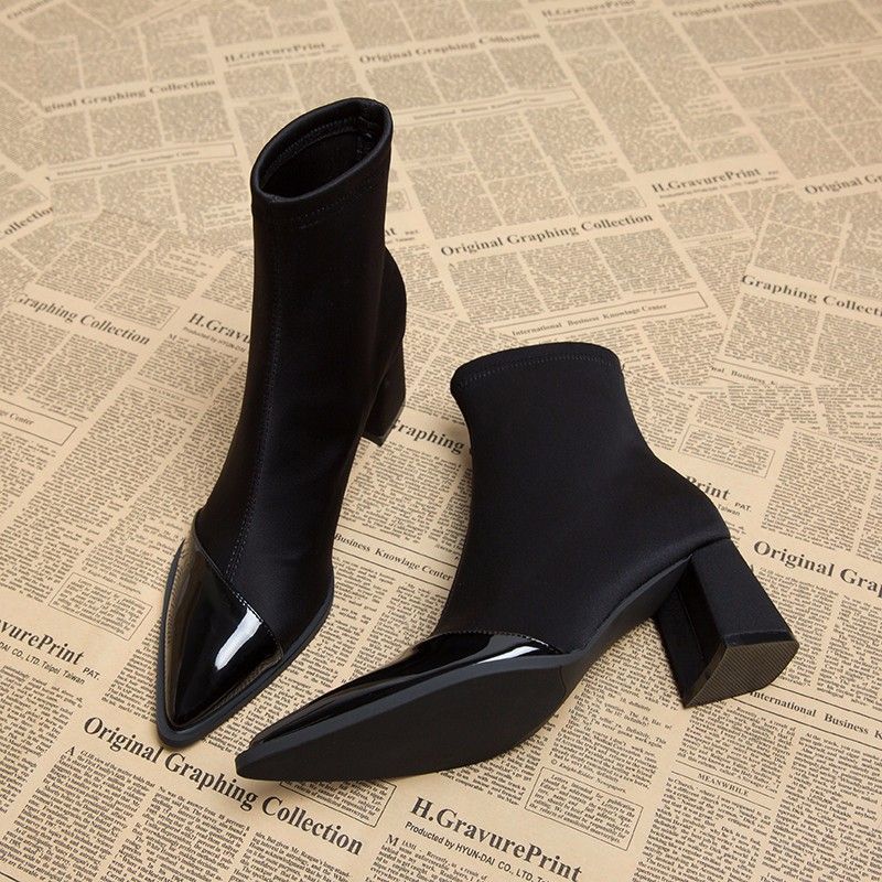 Women's Fashion Boots:Plus Size Martin Boots Pointed Toe High Heel Chunky Heel Simple Design Sexy Style Versatile,Black/Brown,Free shipping