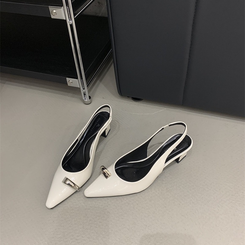 Designer Pointed Flat Metal Sandals Women 2024 New Open Toe Low Heel Shoes Women's Fashionable Sandalias