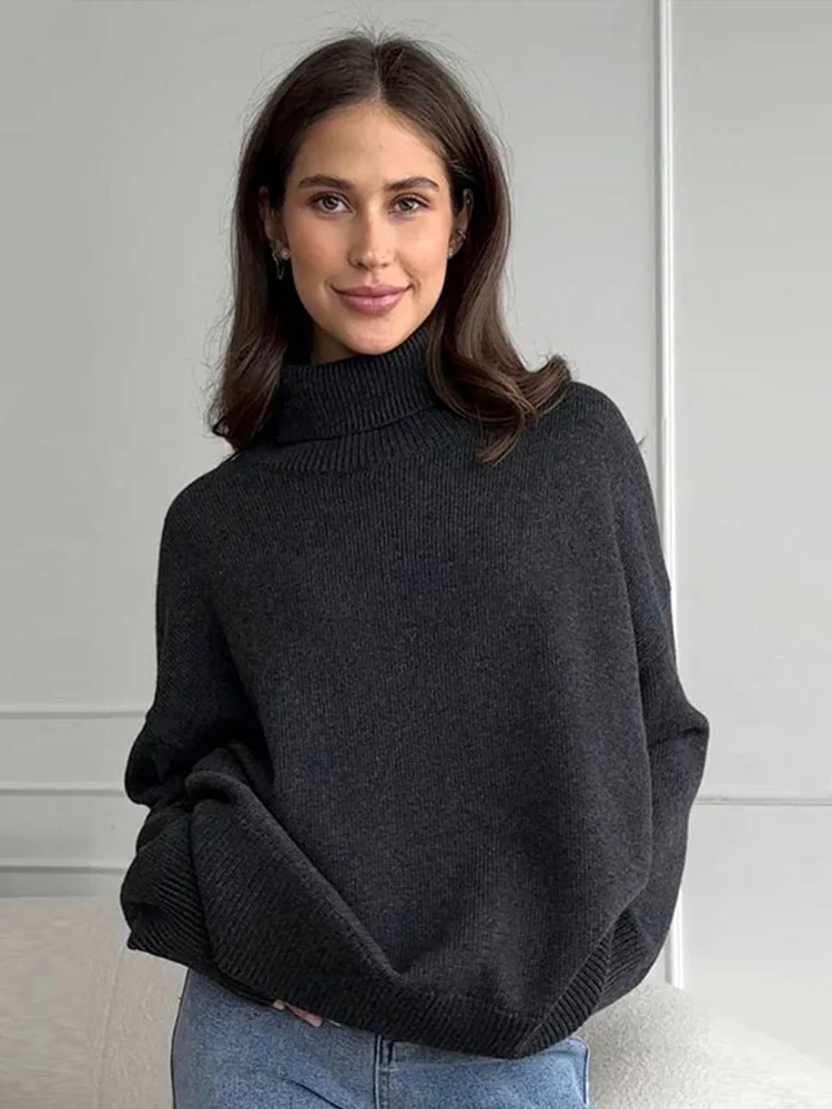 Solid Sweater Pullover Womens Elegant Turtle Fingered Long Sleeve Womens Top Autumn/Winter Fashion Womens Knitted Top 241104