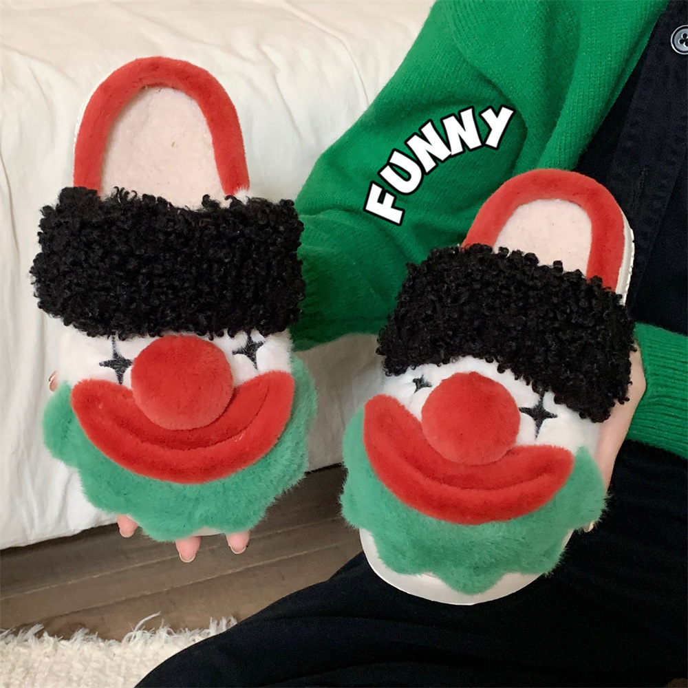 Slipper Fluffy slipper Ladies plush fun winter sweet home fashion girl home casual fashion platform shoes indoor Fun clown cotton slippers