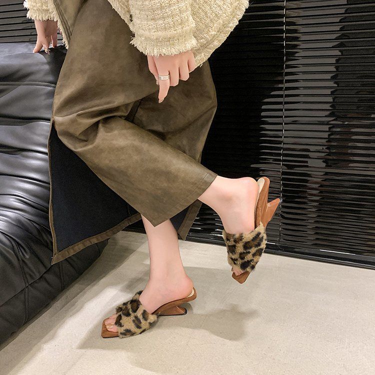 Women's Fashion Slippers:Fleece Winter Sexy Desgin Versatile High Heel Hot Sale Plus Size ,Black/White/Brown,Free shipping
