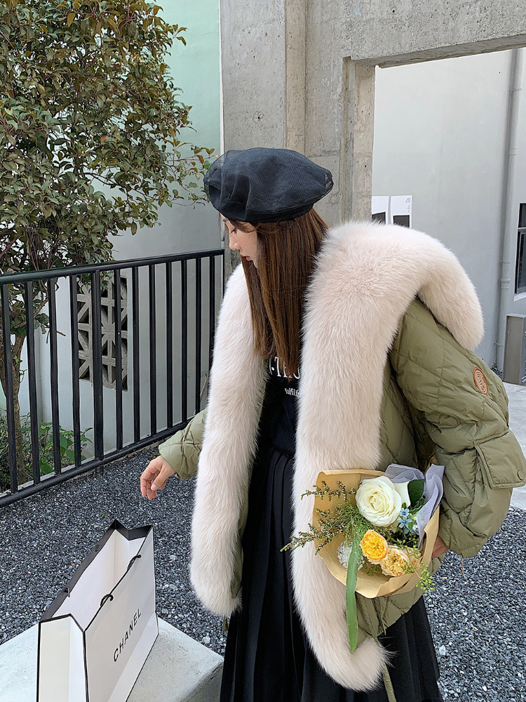 European Station Large Wool Collar Down Jacket Women's 2024 Winter New Medium Length Coat