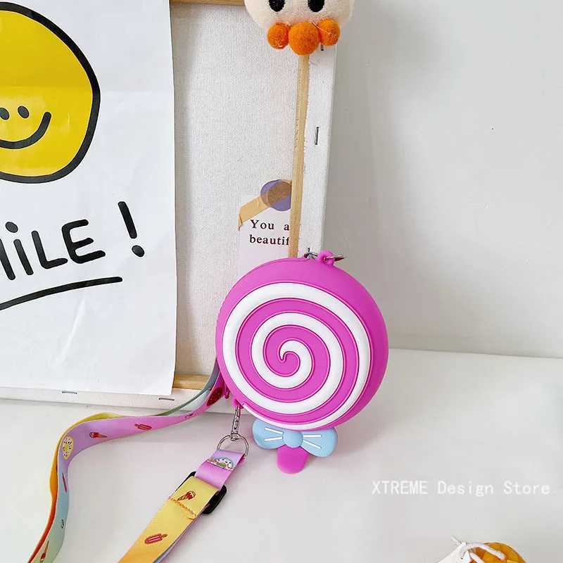 Silicone Round Candy Kids Crossbody Bag Cute Girls Lollipop Shoulder Messenger Bag Adjustable Strap Childrens Small Coin Purse LX241104