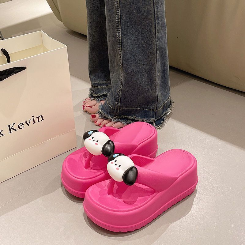 Cute Dog Herringbone Slippers for Women's Summer Outwear 2023 New Thick Sole Elevated Beach Anti slip Sandwich Slippers