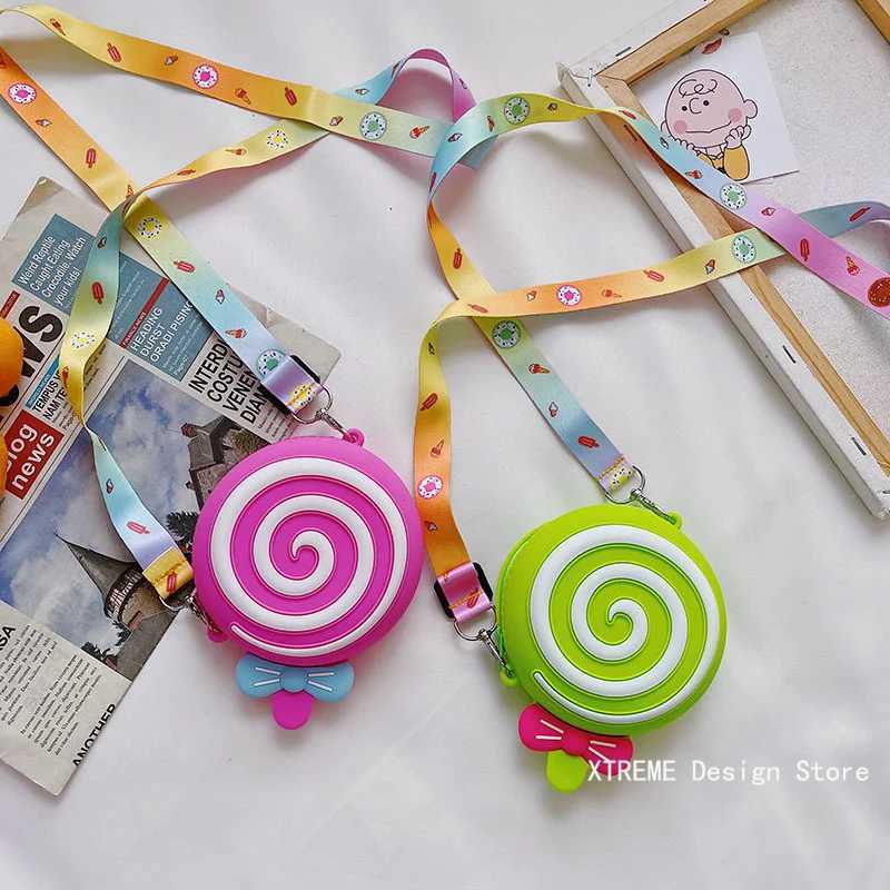 Silicone Round Candy Kids Crossbody Bag Cute Girls Lollipop Shoulder Messenger Bag Adjustable Strap Childrens Small Coin Purse LX241104