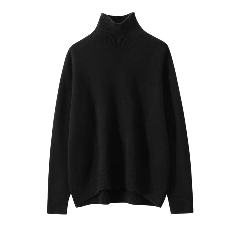 Autumn and Winter Thick Cashmere Sweater Womens High Collar Pullover Sweater Warm Loose Knitted Bottom Sweater Top 241104