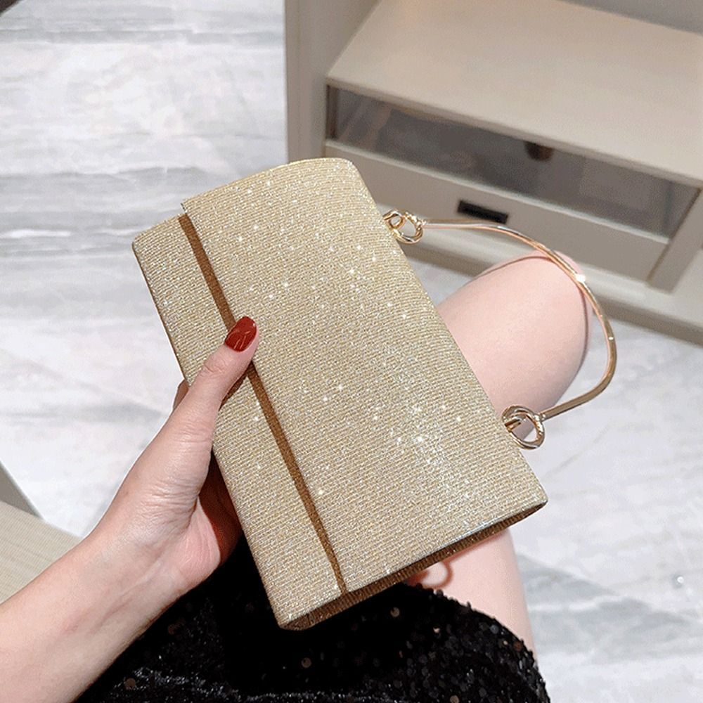 Fashion Banquet Clutch Chain Shoulder Bags Gold Bright Silk Evening Bag Women Elegant Purse Handbag