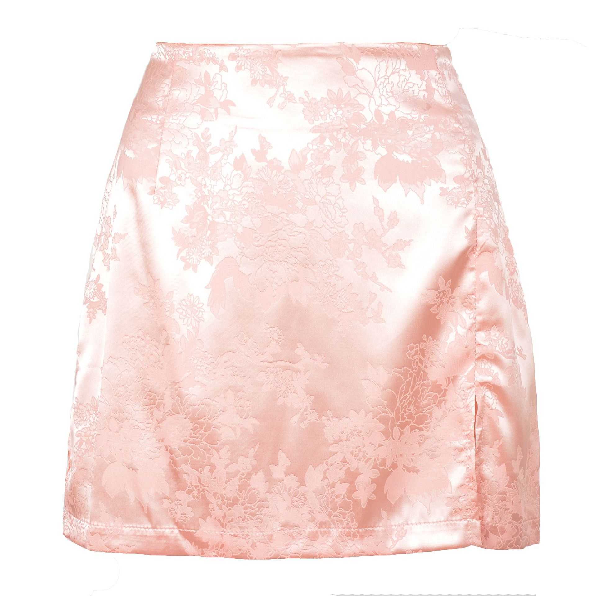 Sexy Jacquard Satin Short Skirt Women Vintage Skirt Spring Summer WoMens Split Skirt High Waist Zipper Skirt 241023