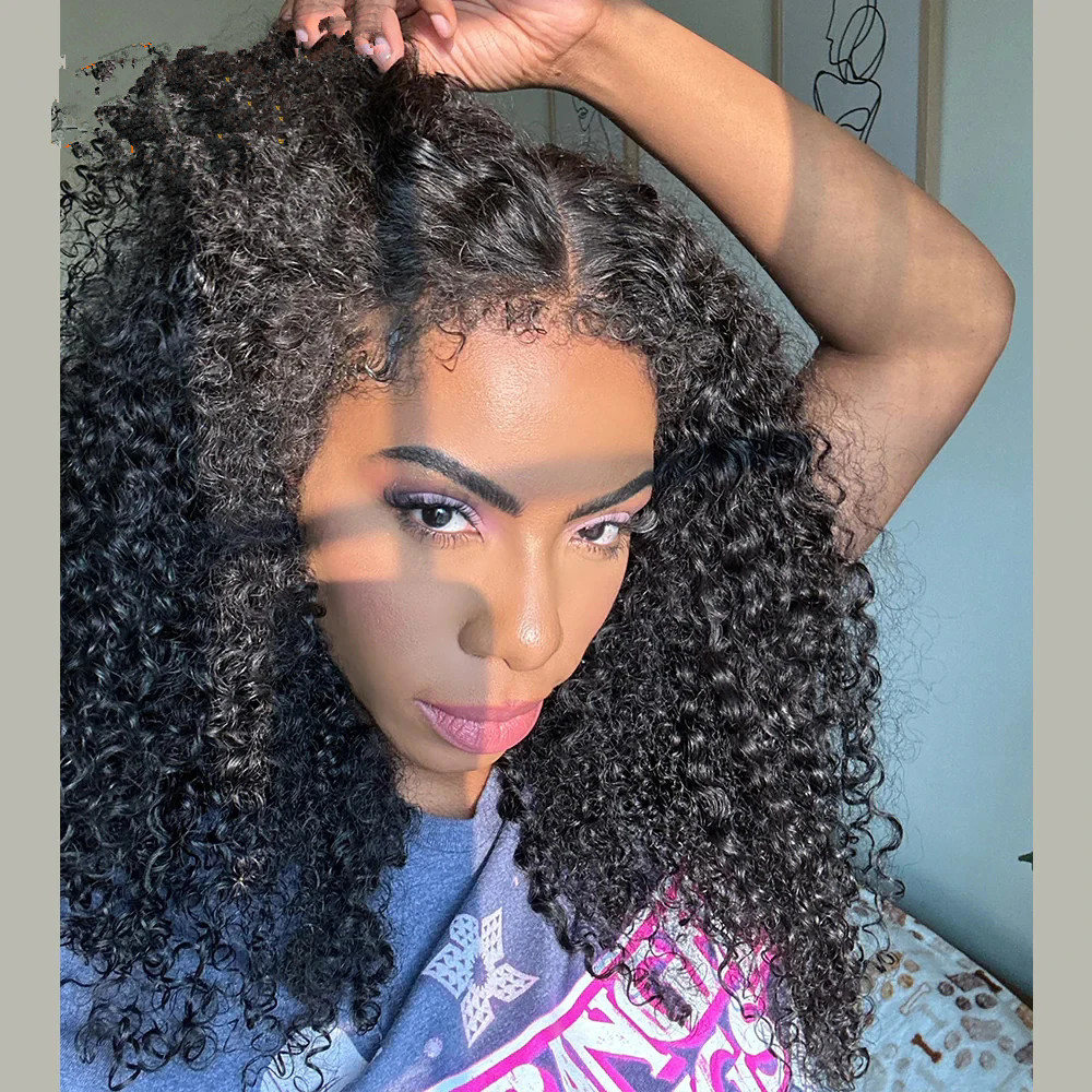 Burmese Curly Wigs With 4C Edge Human Hair Wigs For Girls Crystal Drawstring 360 Wear And Go Gluelss Wigs 13x4