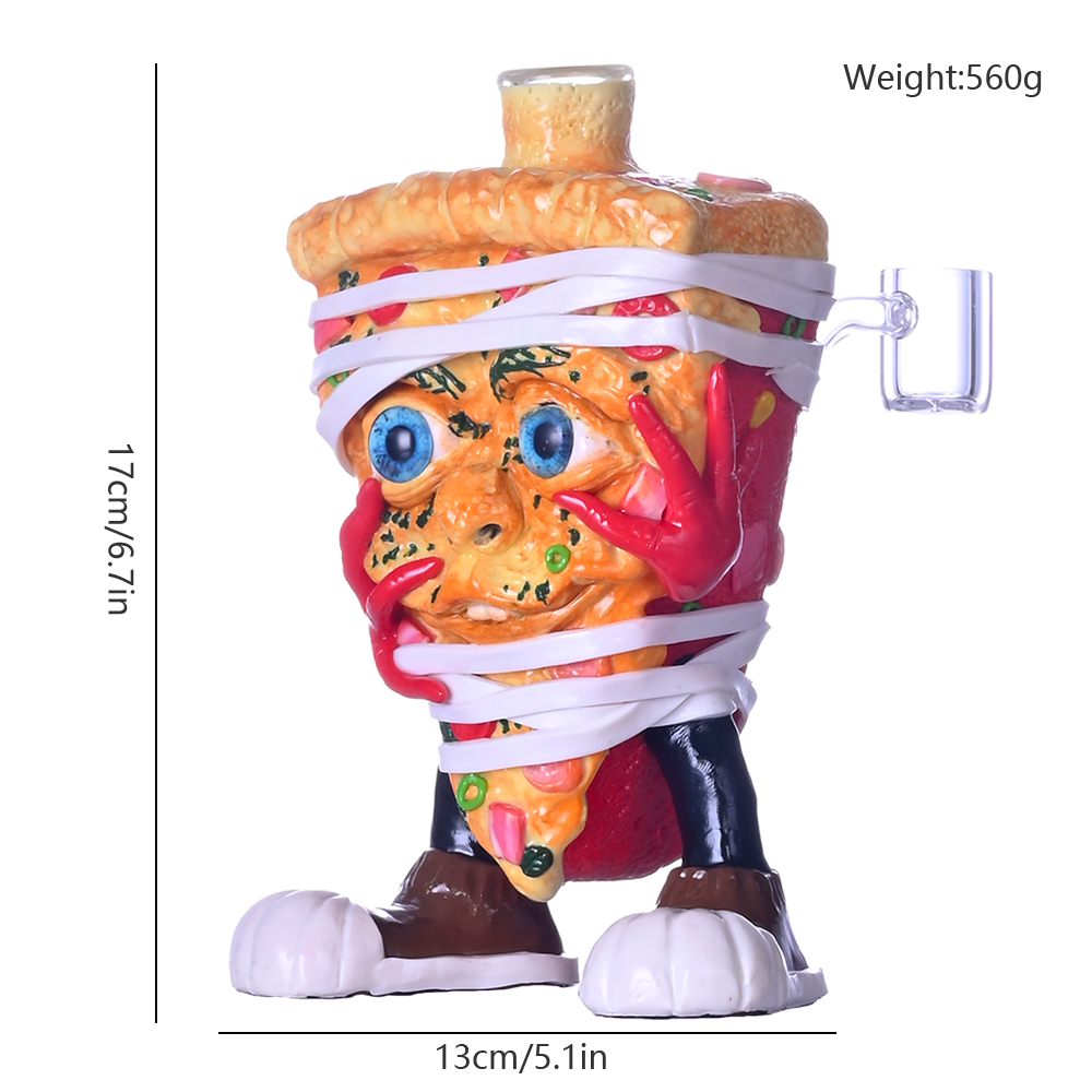 Cartoon Pizza Monster Glass Smoking Set - 6.7in Polymer Clay Crafted Water Pipe & 10mm Bowl