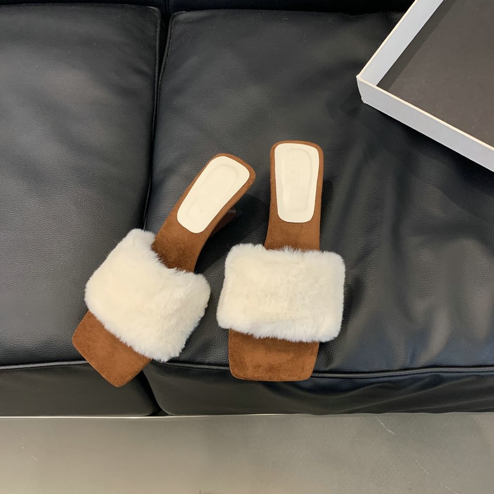 Women's Fashion Slippers:Fleece Winter Sexy Desgin Versatile High Heel Hot Sale Plus Size ,Black/White/Brown,Free shipping