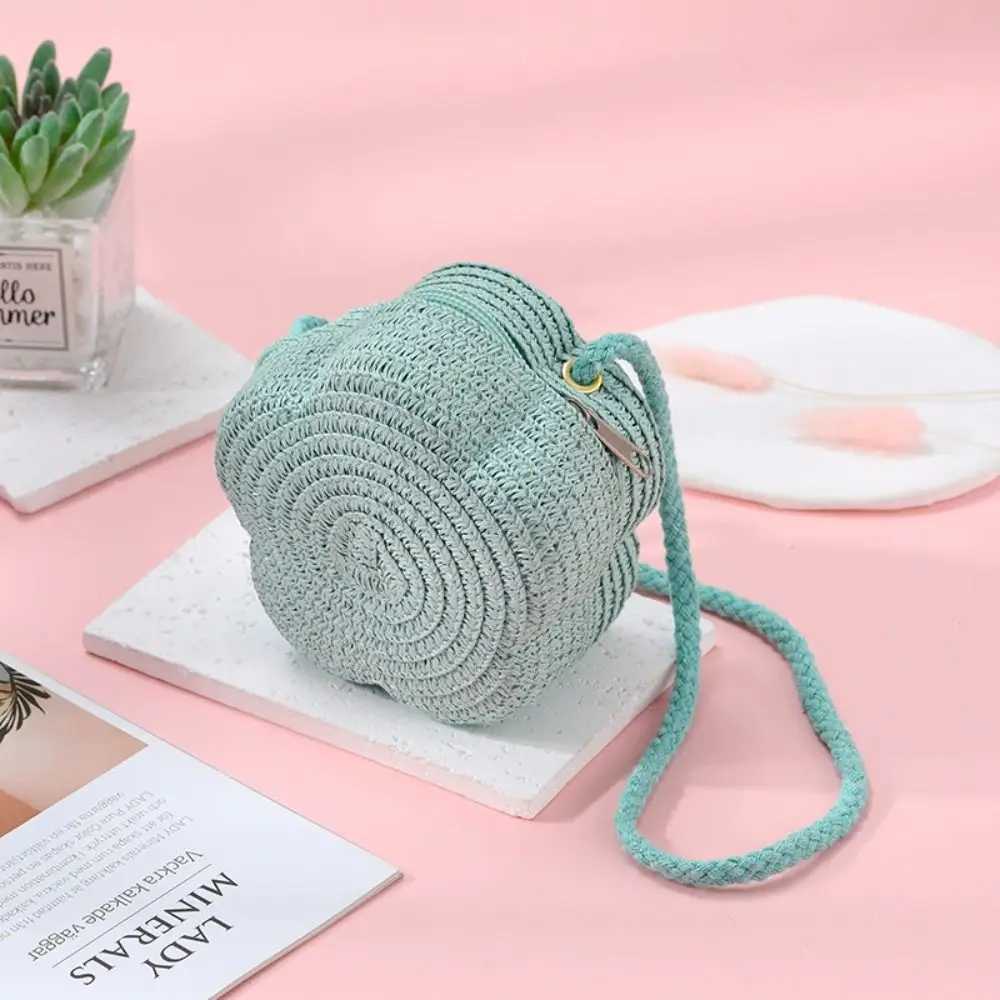 Childrens Straw Shoulder Bags Beach Bag Coin Purse Kids Flower Woven Crossbody Bag LX241104