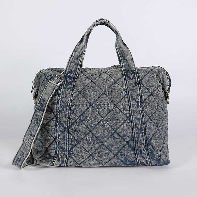 CMM washed denim large capacity embroidered tote bag shoulder bag student return to school travel bag 241115