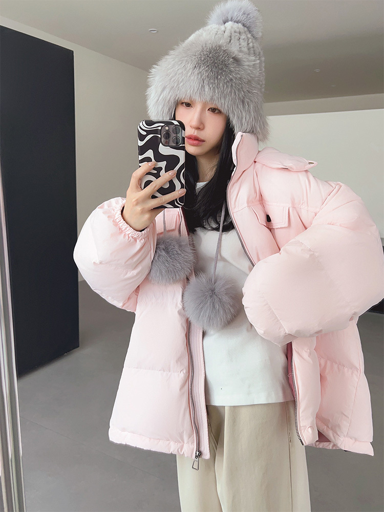 Women White Duck Down Thick Loose Sleeve Winter New Drawstring Hooded Puffer Jacket Medium Long Female
