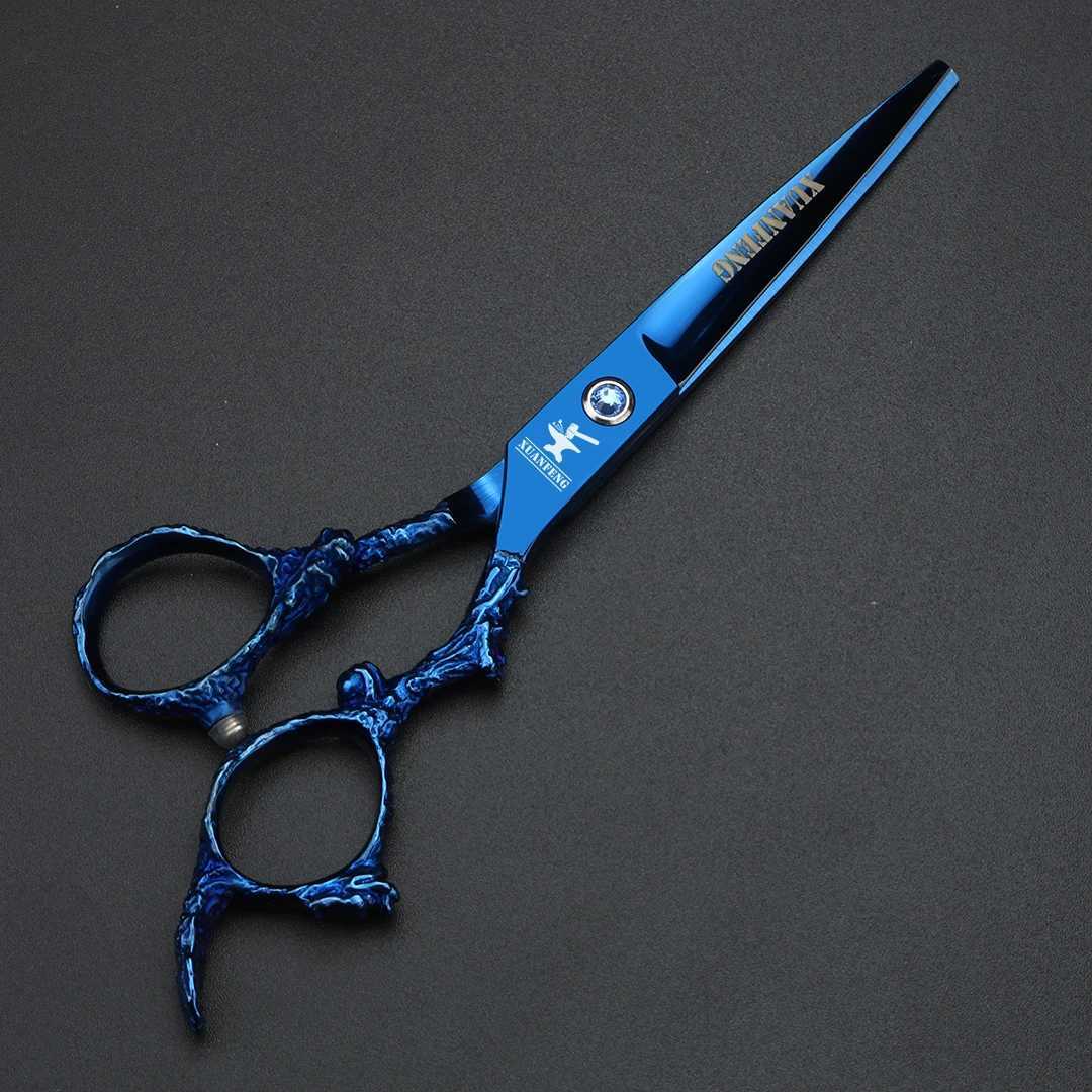 Blue Dragon Handle 6-inch Japanese 440C Steel Hair Scissors barber Cutting scissors and thinning scissorsXJ241104