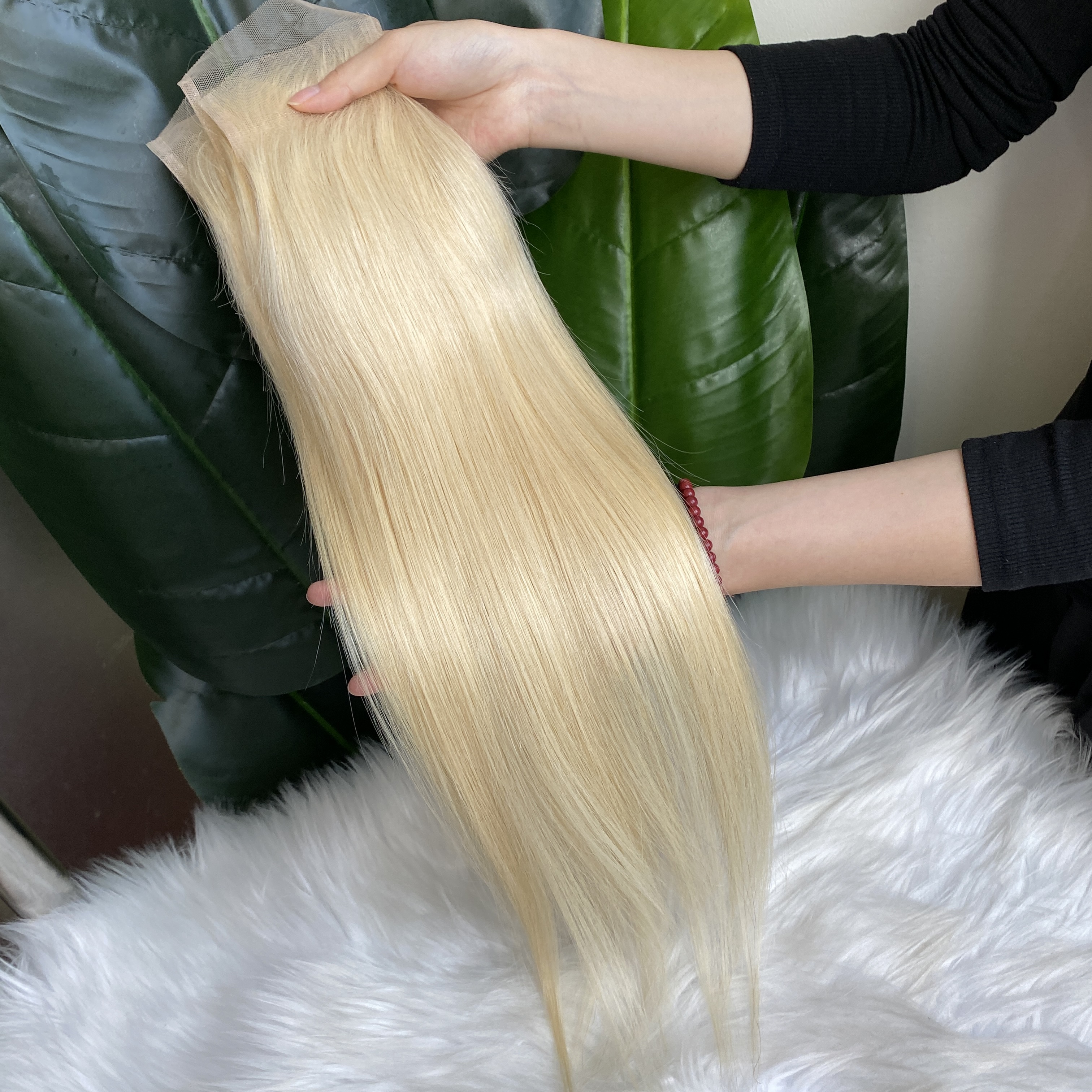 Grade 100% Human Hair Extension 4x4 Transparent Lace Closure 3 Piece 613 Silky Straight Hair On Sale