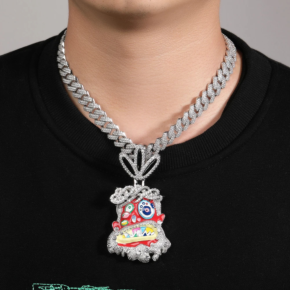 THE BLING KING Travis Scott Hip Hop Anime Enamel Funny Ghost Pendant Necklace Rap Jewelry Colorful Face With Full Cubic Zircon 241104 - view 6