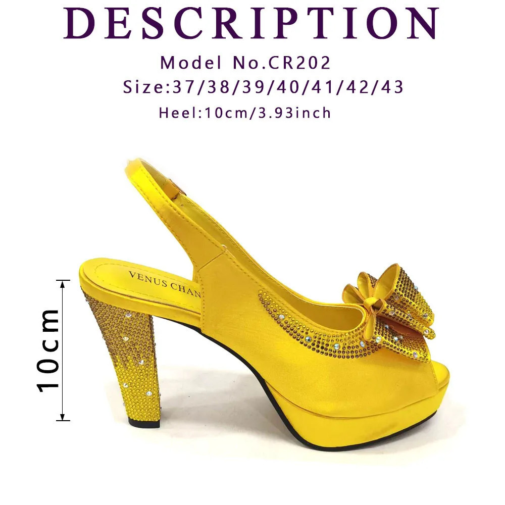 High Quality Yellow Color Fish Beaked Toe Cap Thin Heels Ladies Shoes Matching Bag Set For Women Wedding Party Pump 240321