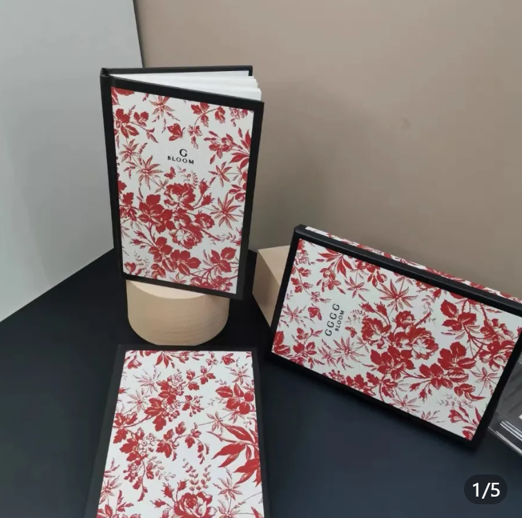 Luxury Office flower print pattern notebook Business A5 red floral print style collection notebook comes with gift box pattern Teacher's Day gift for student friends