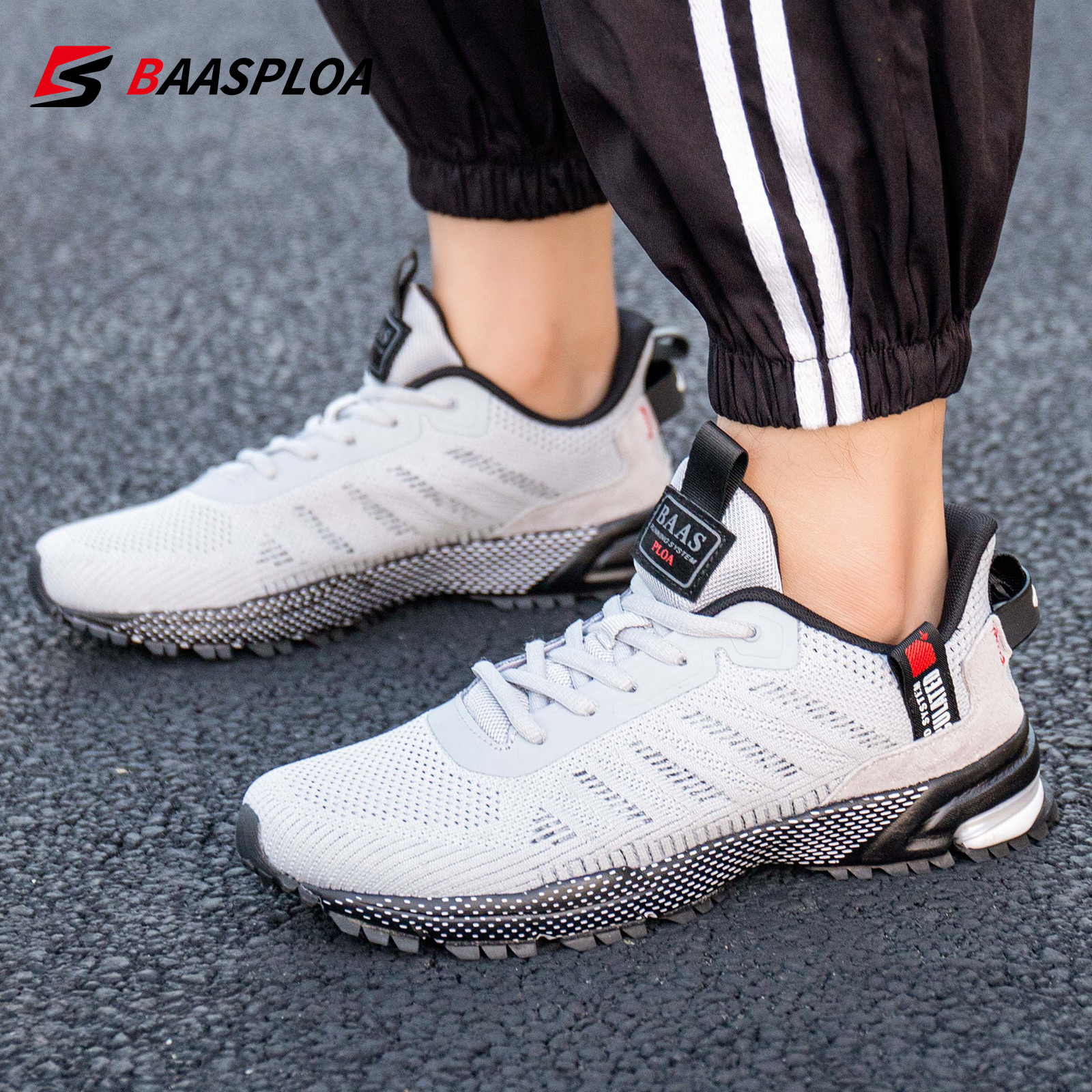 Baasploa Running Shoes For Men Lightweight Sneakers Man Designer Mesh Sneaker Lace-Up Male Breathable Sports Tennis Shoe