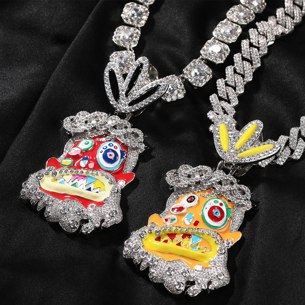 THE BLING KING Travis Scott Hip Hop Anime Enamel Funny Ghost Pendant Necklace Rap Jewelry Colorful Face With Full Cubic Zircon 241104 - view 4