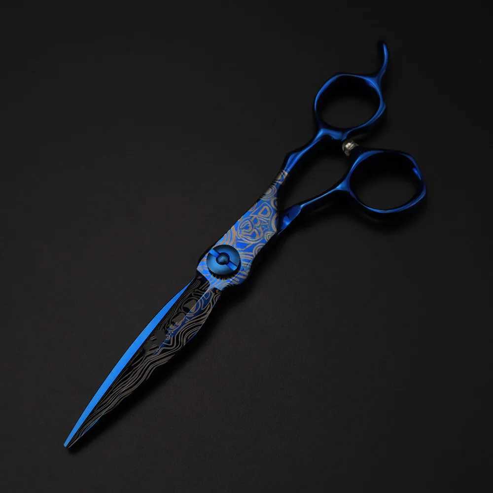 Professional 6 Upscale scissor Blue Damascus hair scissors cutting barber tools haircut thinning shears hairdresser scissorsXJ241104