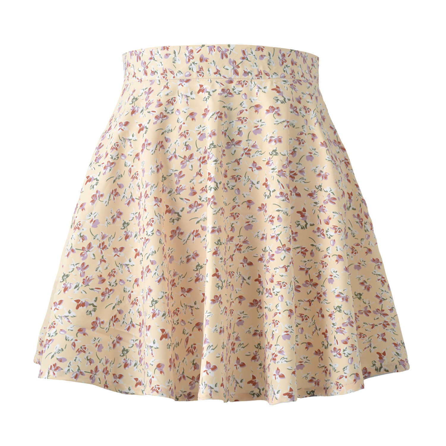 Women Short Bohemian Skirt WoMens Floral Half Pleated Skirts Skirt Chiffon Printed Umbrella Skirt Fresh And Sweet Invisible Zipper Short Skirt 241023