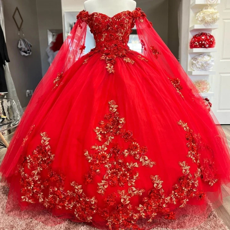 Red Sweetheart Shiny Quinceanera Dresses Ball Gown Applique Lace Crystal Tull Vestidos De 15 Anos wers Birthday Party Sweet 16 Dress
