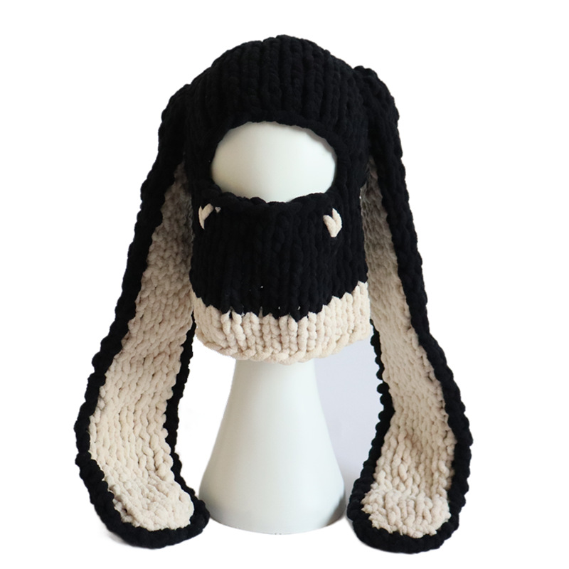 Beanie Skull Caps Autumn Winter Unisex Knitted Hat Adults Handmade Knitted Color Big Rabbit Ear Thickened Warm Mask Christmas gifts