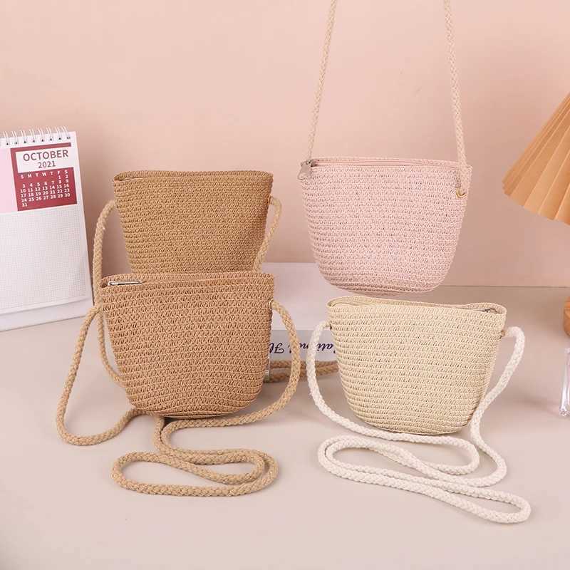 Baby Girl Fashion Casual Solid Straw Shoulder Bags Kids Children Cute Round Messenger Candy Color Small Bag Backpack Accessories LX241104