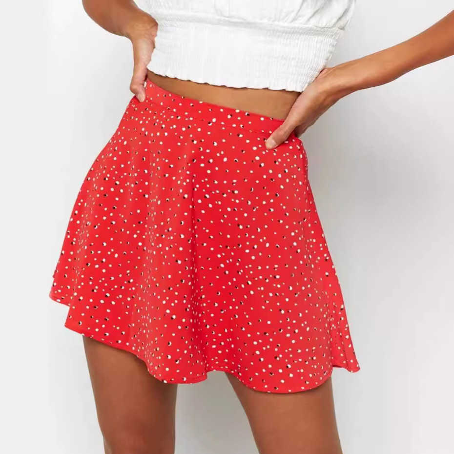 Women Short Bohemian Skirt WoMens Floral Half Pleated Skirts Skirt Chiffon Printed Umbrella Skirt Fresh And Sweet Invisible Zipper Short Skirt 241023