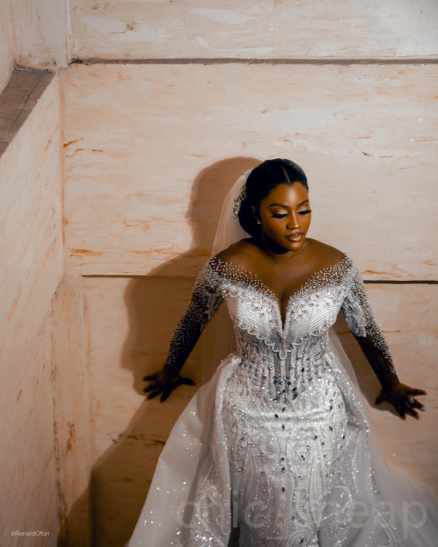Aso Arabic Ebi Plus Size Ivory Lace Mermaid Wedding Sheer Neck Full Sleeves Rhies Beaded Detachable Train Bridal Gowns Dresses