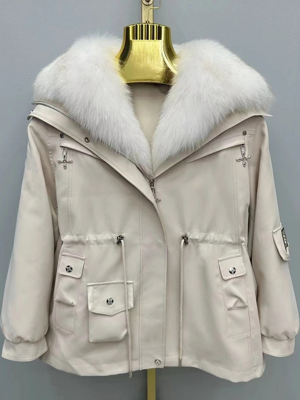 Korea New Winter Women Parkas Fox Placket Casual Overcoat Thicken Warm Removable Rex Rabbit Er Fur Wadded Jacket Coat
