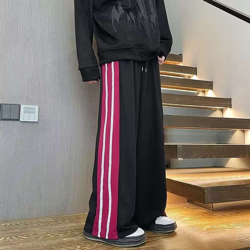 shanshi three stripes pants Loose sports wide striped casual trendy brand cool straight leg sweatpants three bar pants men's spring and autumn ve