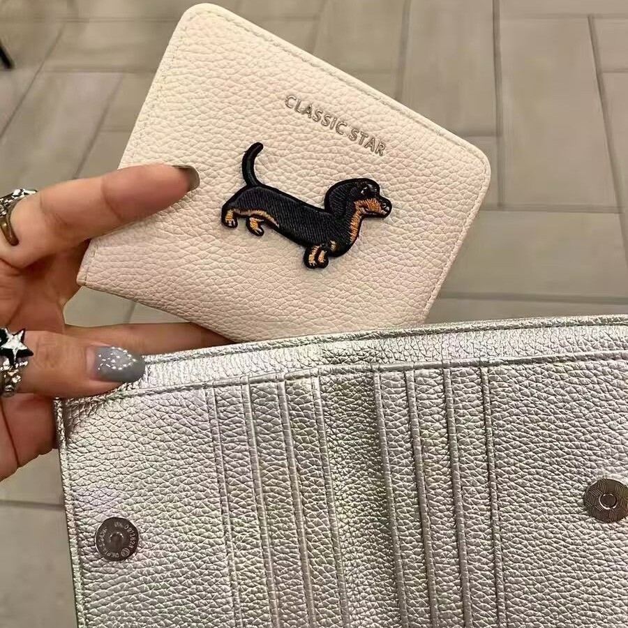 New wallet designer sausage wallet cartoon leather coin folding cute dog short fashion bag card bag