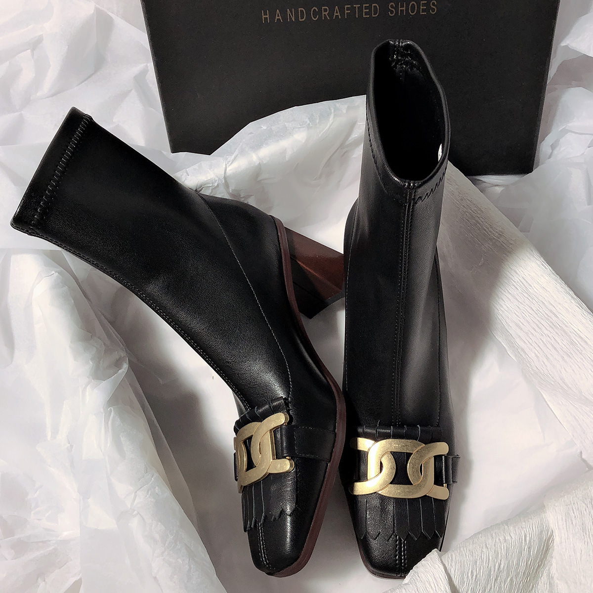 2024 high-heeled square toe stretch temperament simple and versatile fashion boots women Free shipping