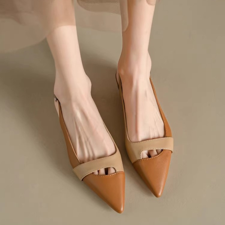 Women's Fashion Dress Shoes:Closed Toe French Style Retro Color Blocked Pointed Toe Chunky Heel,Black/Orange,Free shipping