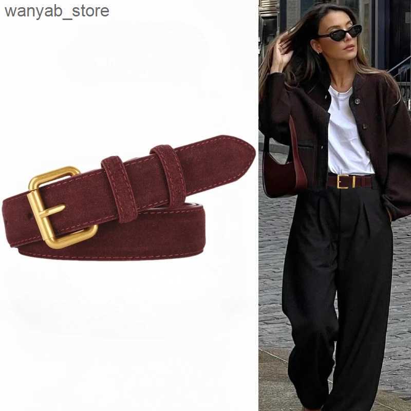 Belts Ancora red womens leather belt suede leather belt 2.8cm wide fashionable belt with metal buckle matching dress L240910