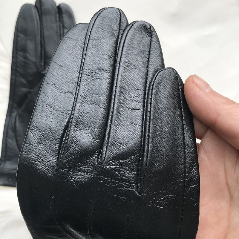 Men's Unlined Luxury Leather Gloves Women's Short gloves Wrist Button Goat Leather Winter Warm Driving Touch Screen Fit Gloves Femal Black g