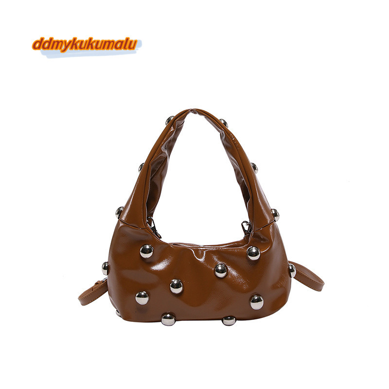 Fashionable and versatile rivet handbag for women 2024 new simple underarm bag, popular single shoulder commuting bag #28 kukumalu
