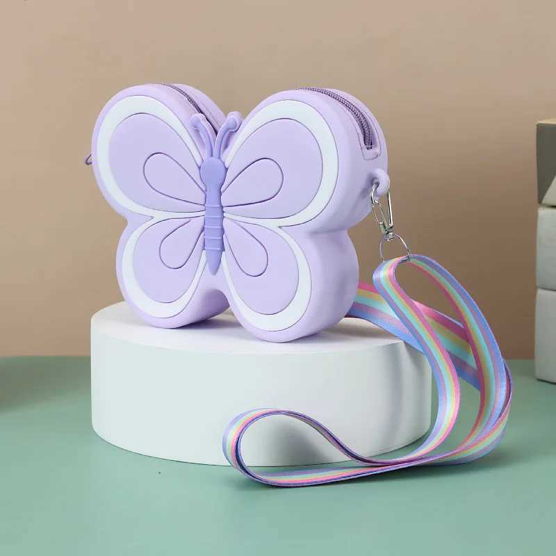 Lovely Bow Childrens Silicone Shoulder Bags Cute Butterfly Shape Baby Girls Crossbody Bag Candy Color Kids Small Coin Purse LX241104