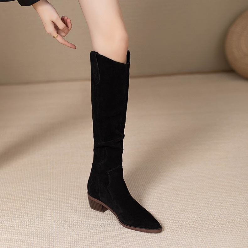 Women's Fashion Boots:Pointed Toe Chunky Heel Winter Hot Sale Simple Design Versatile Plus Size,Blakc/Khaki,Free shipping