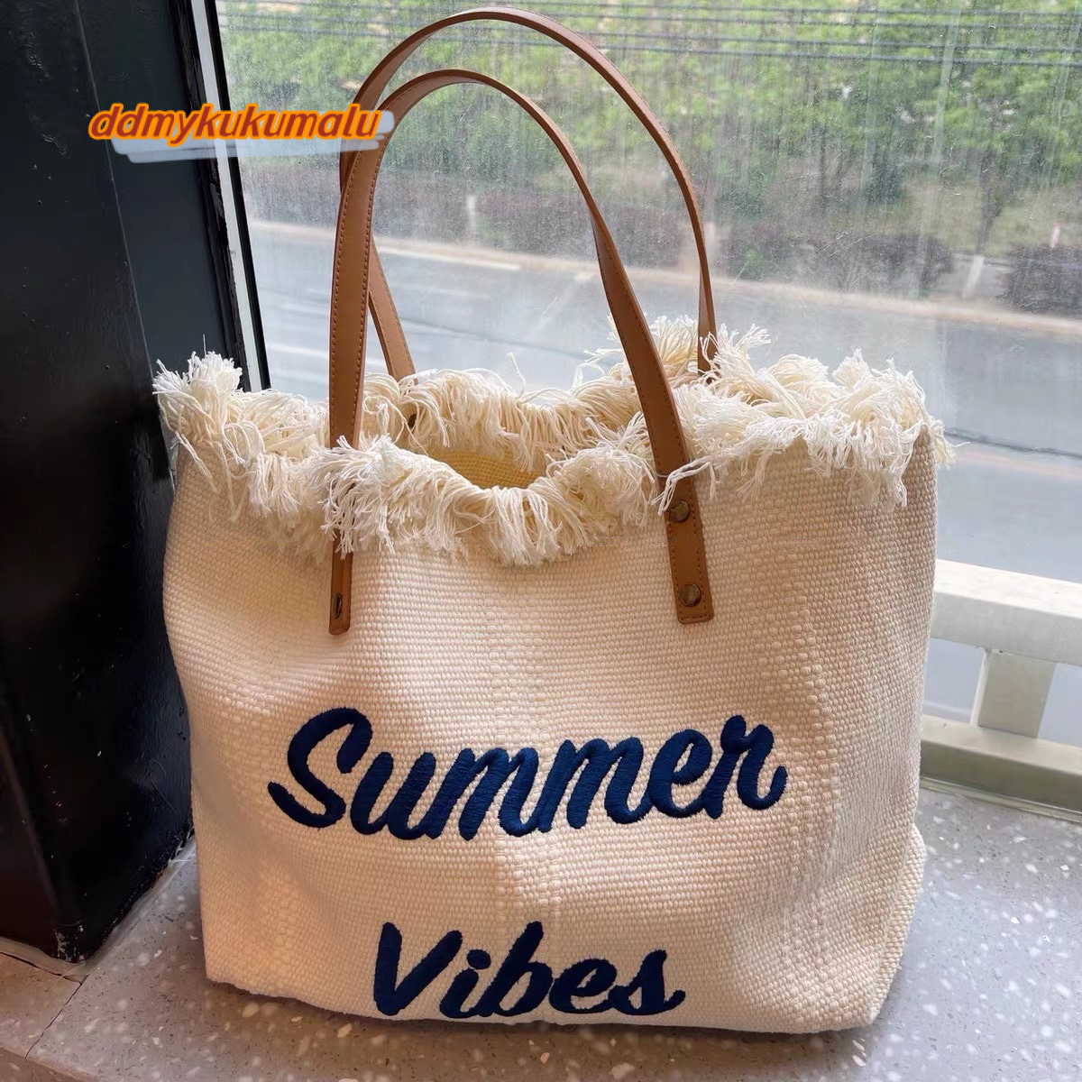 2022 new beach travel tote fashionable and simple tassel mommy large capacity single shoulder bag, trendy #17 kukumalu
