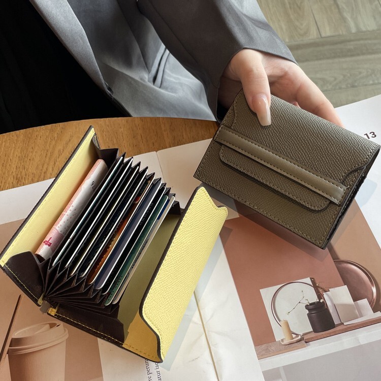 Leather anti magnetic cover layer, cowhide, large capacity, multiple slots, solid color mini card cover, new fashionable and simple leather wallet