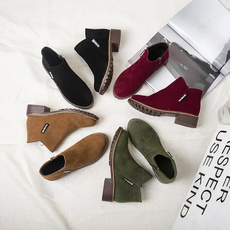 Women Boots 2024 Autumn Winter Female Shoes Ladies Ankle Heels Woman Suede Leather 241104