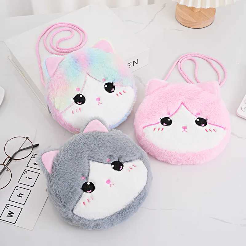 Kawaii Cat Crossbody Bag Single Shoulder Bag Girl kids Cute Plush Round Zero Wallet 2024 New LX241104