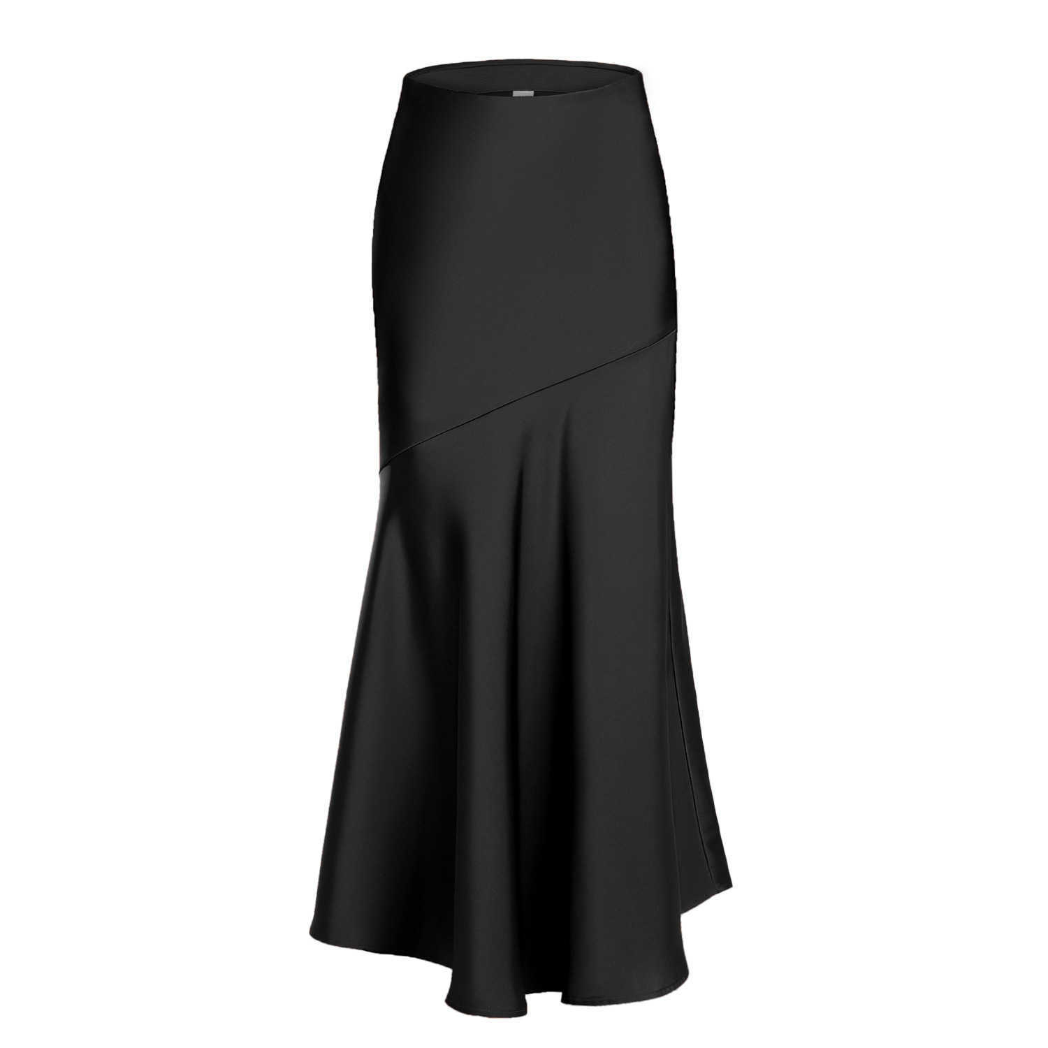 WoMens Acetate Satin Long Skirt With High Waist And Elastic Career Skirts Splicing Slim Fit And Slimming Hip Hugging Skirt Clothes For Women 241023