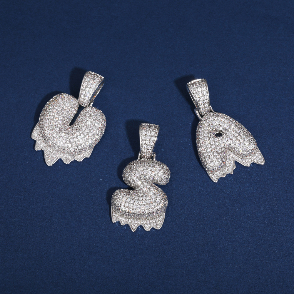 Sterg Sier Bubbler Letter Pendant Micro Paved VVS Moissanite Dia Iced Out Drip Initial Bg Hip Hop Men