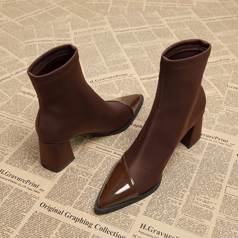 Women's Fashion Boots:Plus Size Martin Boots Pointed Toe High Heel Chunky Heel Simple Design Sexy Style Versatile,Black/Brown,Free shipping