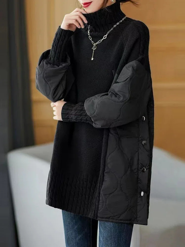 womens sweater autumn winter long sleeved turtle neck sweater top Korean fashion casual loose womens clothing with floral pattern 241104